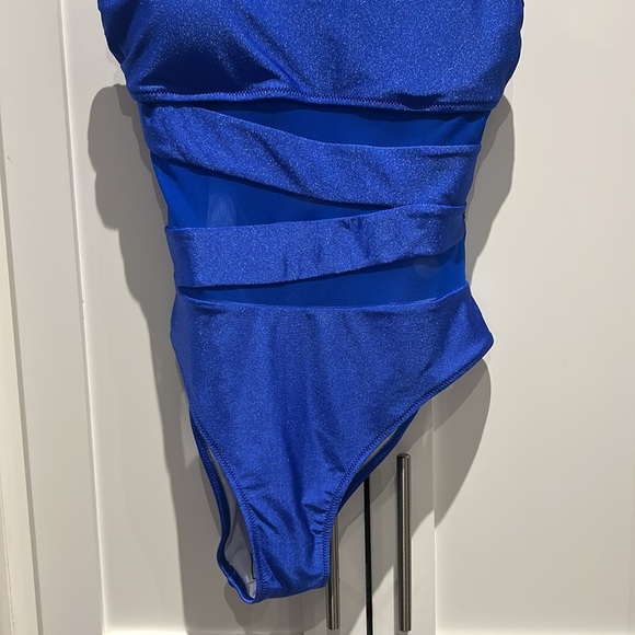 Blooming Jelly One-Shoulder Slimming Mesh One-Piece Swimsuit Royal Blue Size M - Picture 6 of 12
